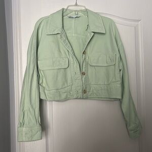 Cropped Zara Lime Green Denim Jacket